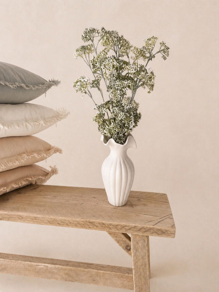 Meadow Stems arranged in the Milkstone ripple vase