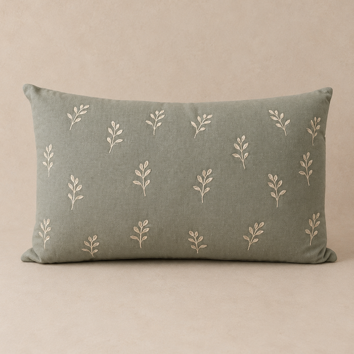 Quiet Sprig Boudoir Cushion 30x50cm in Dusty Olive