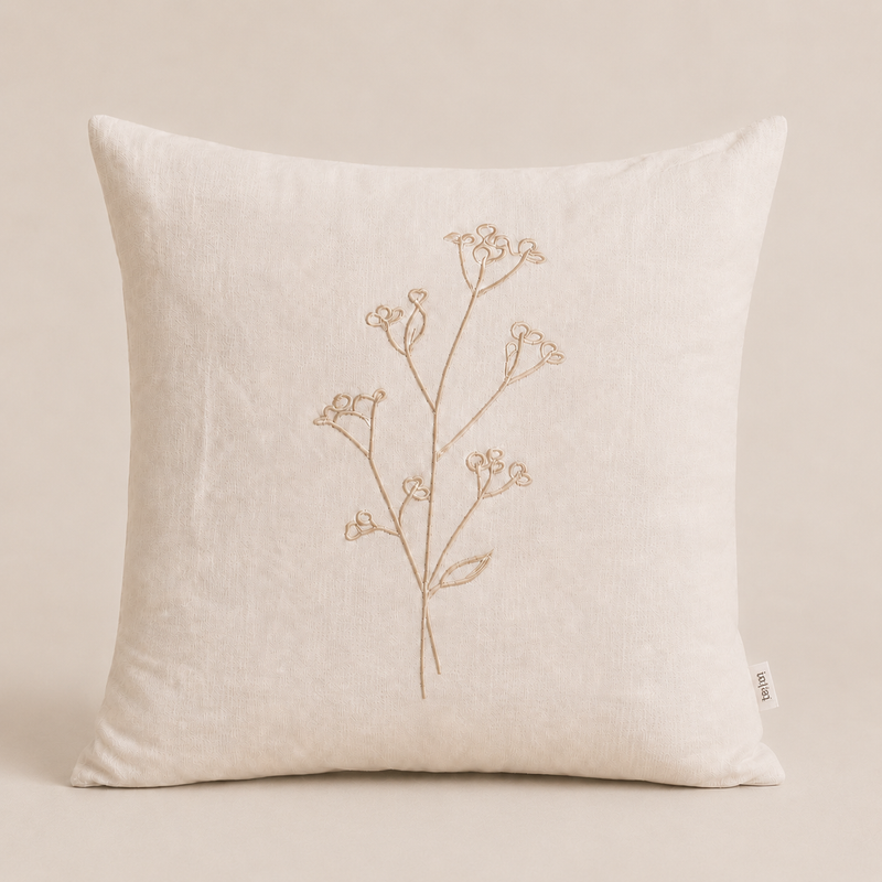 Wild Stem Embroidered Linen Cushion 45cm