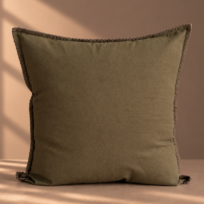 Blanket Stitch Cushion 50cm - Olive Moss
