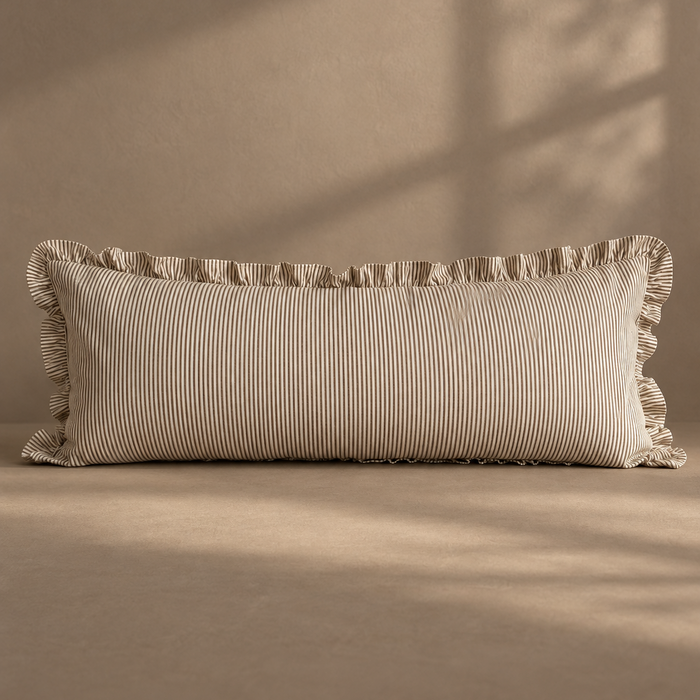 Hazelnut Stripe Ruffle Bolster - 35x90cm