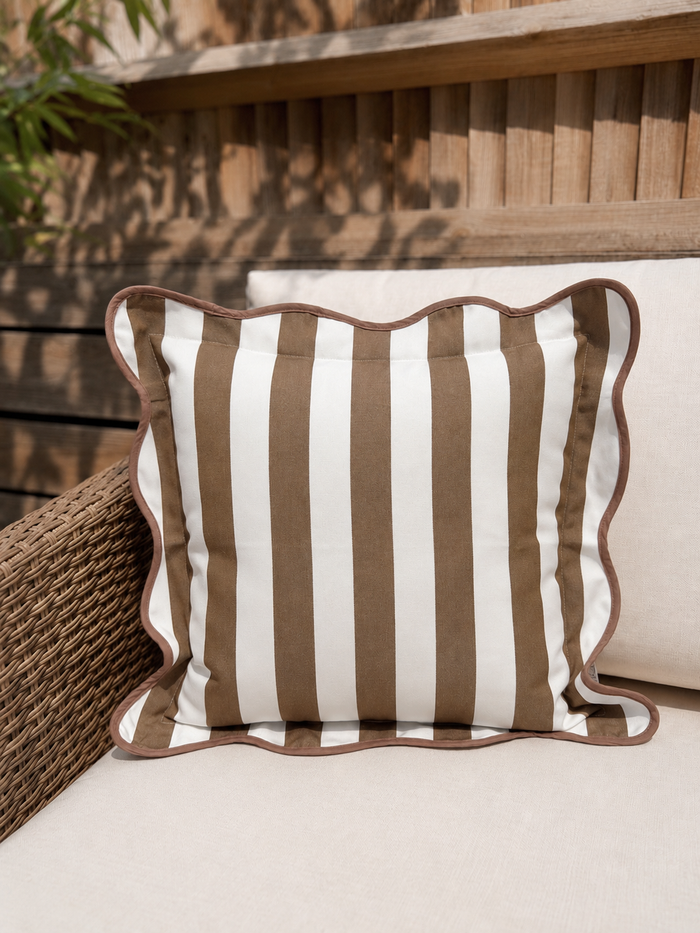 Scallop Stripe Outdoor Cushion 45cm in Tobacco Stripe