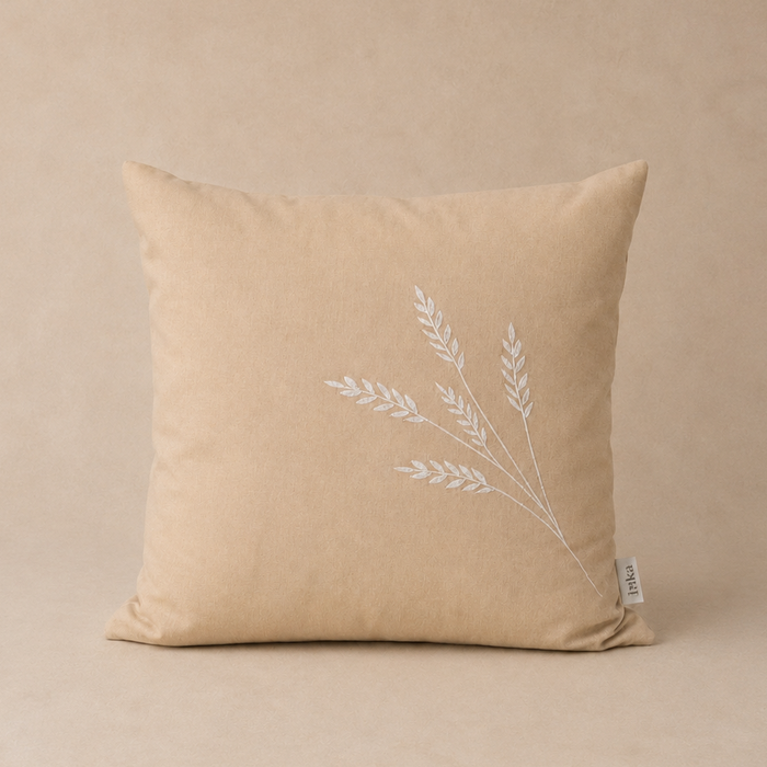 Drift Stem Embroidered Cushion 45cm in Wheat
