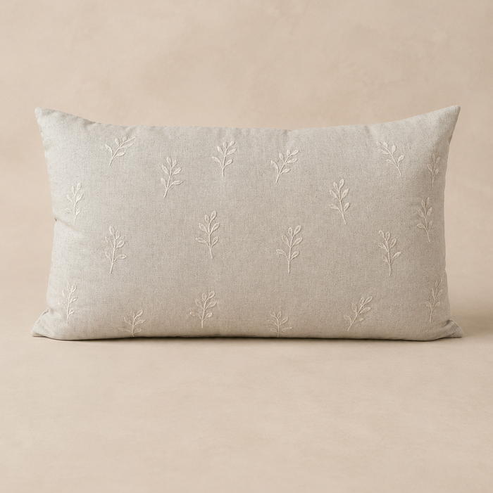 Quiet Sprig Boudoir Cushion 30x50cm in Linen
