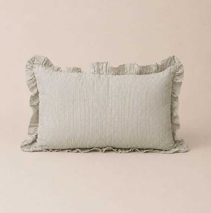 Meadow Green Stripe Ruffle Boudoir Cushion 30x50cm