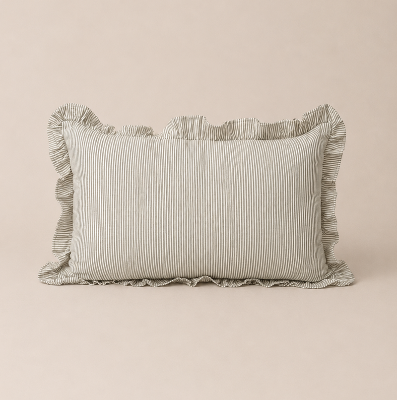 Meadow Green Stripe Ruffle Boudoir Cushion 30x50cm