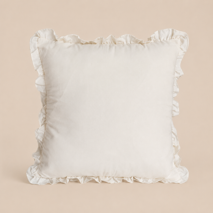 Meadow Ruffle Cushion 50cm in Warm Ivory