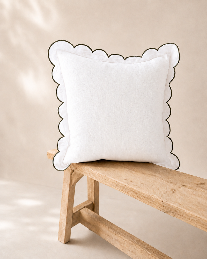 Scallop Edge Linen Cushion 45cm