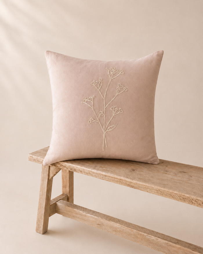 Wild Stem Embroidered Linen Cushion 45x45cm